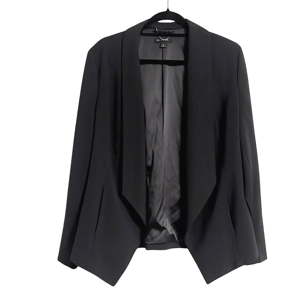 H by Halston Open‎ Front Black Blazer Minimalist Shawl Career Capsule Wardrobe